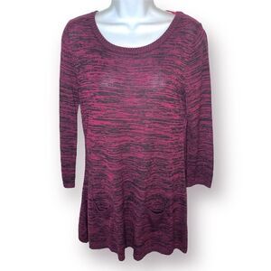 Cable & Gauge Marled Pink Black Scoop Neck 3/4 Sleeve Tunic Sweater S